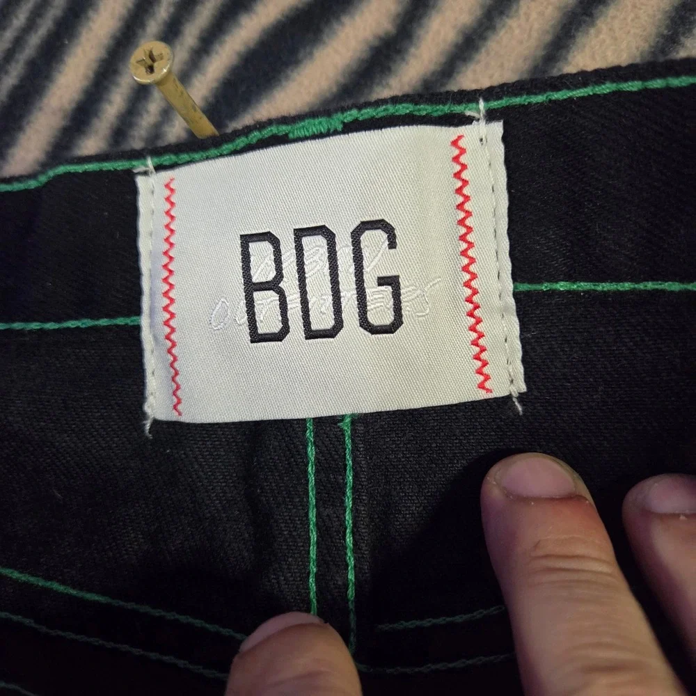 BDG Urban Outfitters Black Carpenter Jeans Green Contrast Stitch Straight 32x32